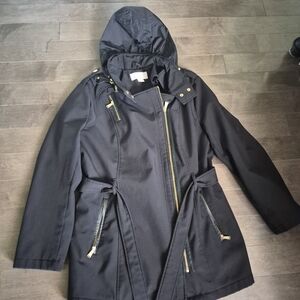 MICHAEL Kors Black Hooded Spring Jacket with Gold Hardware